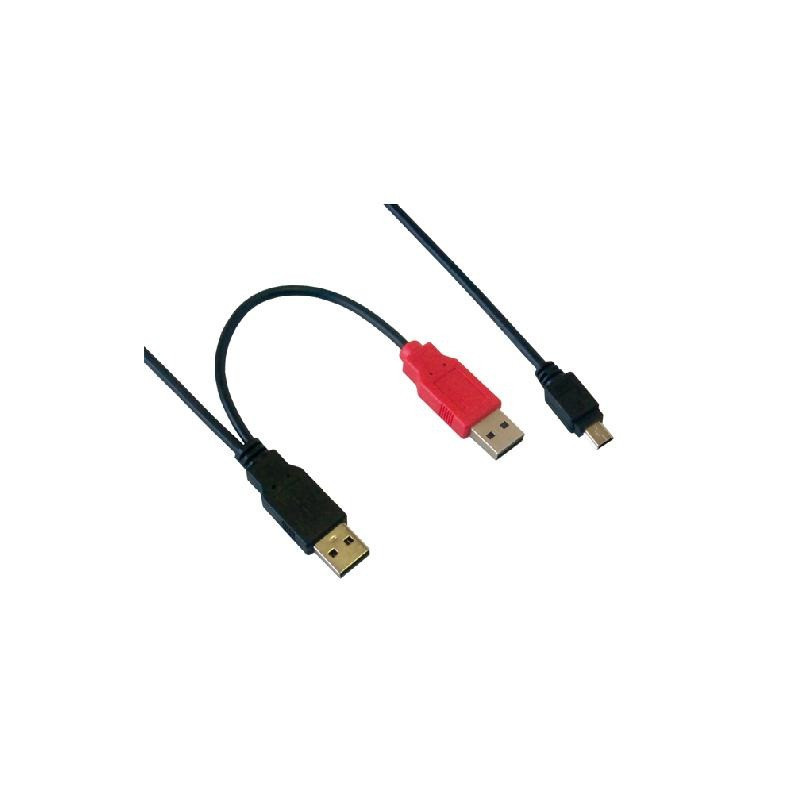 MCL Cable Double USB Type A Male (Alim+Data) / Mini B 5 brs Male 1m