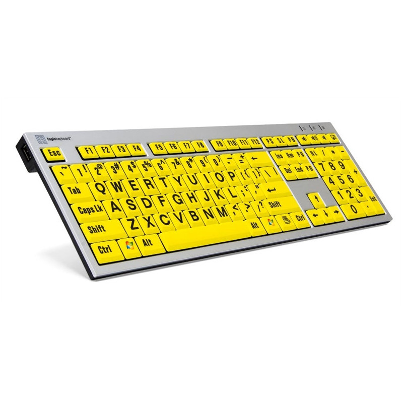 Logickeyboard Clavier XL Print-Lettre Noire fond Jaune-PC-Slim Line