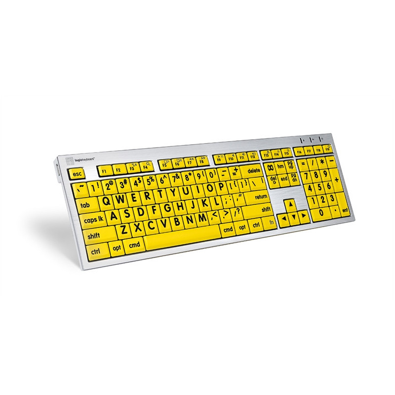 Logickeyboard Clavier XL Print-Lettre Noire fond Jaune-Mac ALBA Alu