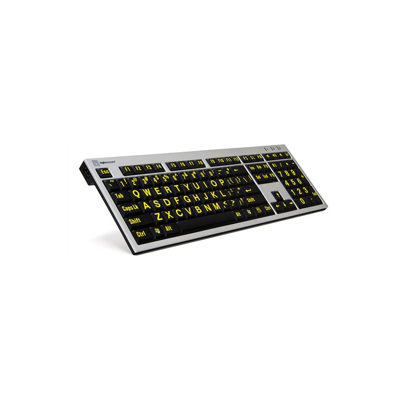 Logickeyboard Clavier XL Print-Lettre Jaune fond Noir-PC-Slim Line