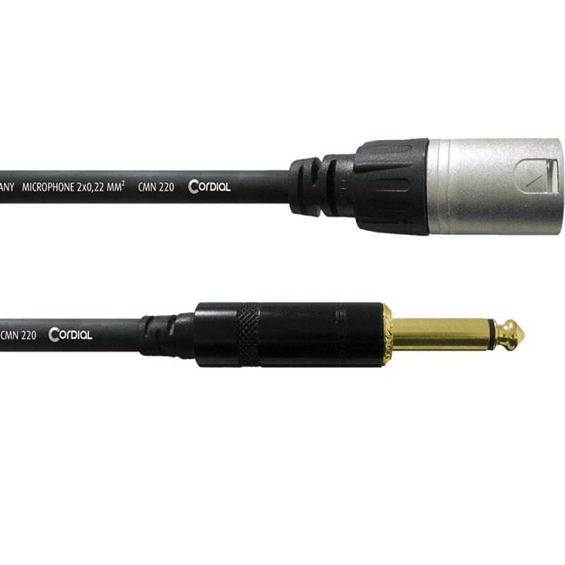 Cordial câble audio fiche Neutrik jack mono 6.3mm vers XLR mâle 5m