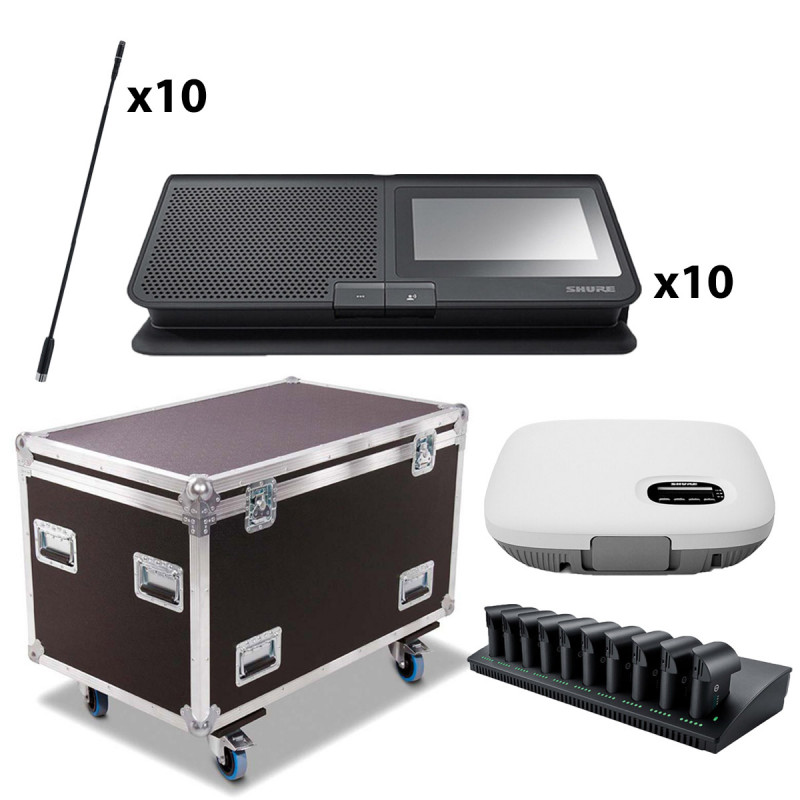 Pack Shure 10 Postes de Conférence sans fil + Micros Chargeur Valise