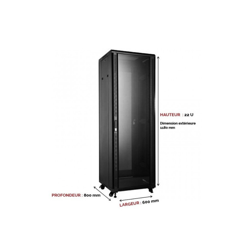 UPTEC - Baie 19  22U 600x800 charge 800Kg porte AV vitrée AR pleine