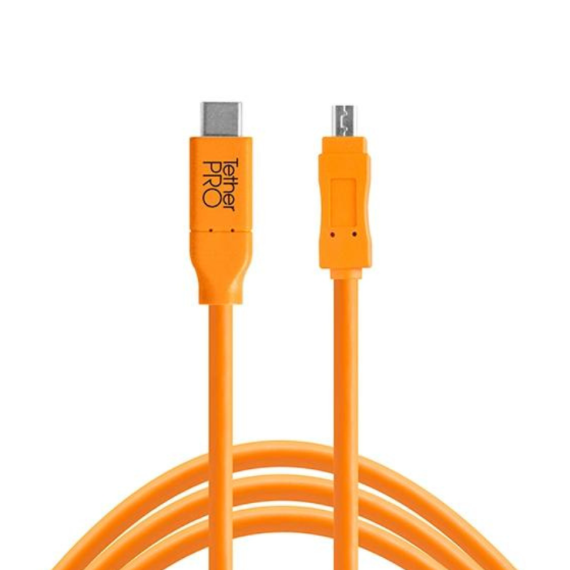 TetherPro USB-C to 2.0 Mini-B 8-Pin, 15' (4.6m), Orange