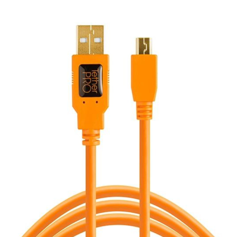 TetherPro USB 2.0 to Mini-B 5-Pin, 15' (4.6m), High-Visibility Orange