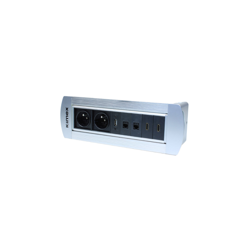 Kimex Boîtier encastrable manuel 2xRJ45 USB 2xHDMI 2x 220v, gris