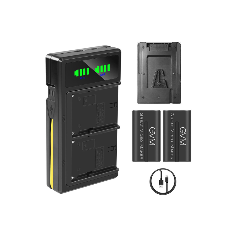 GVM  2xNP-F970 6600mAh Batteries - Dual Charger and V-Mount Adapter