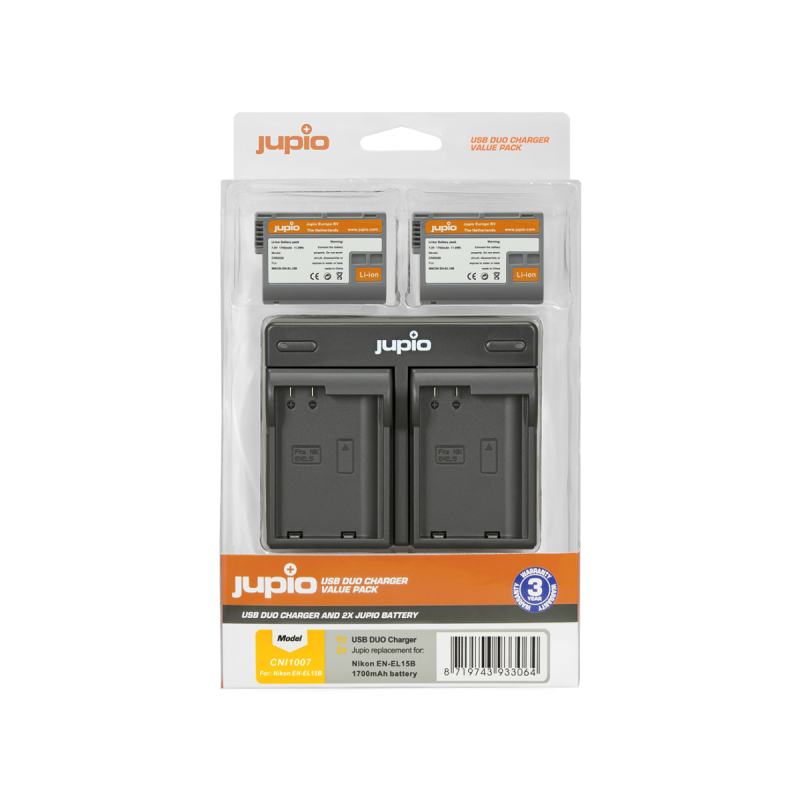 Jupio Value Pack 2x Batterie EN-EL15B 1700mAh + Chargeur