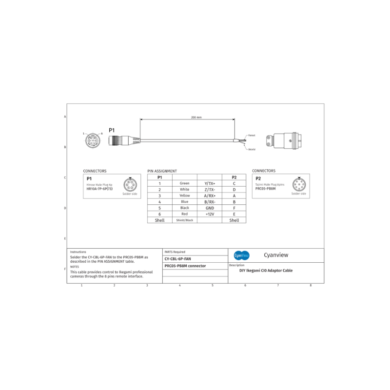 CyanView 100cm fanout cable with the 6 wires of the CI0 connector