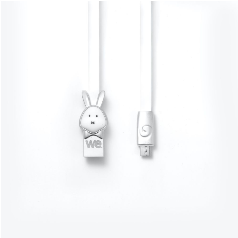 WE Câble lapin USB/micro USB plat1m blanc - Connecteurs en zinc