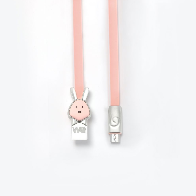 WE Câble lapin USB/micro USB plat1m rose - Connecteurs en zinc