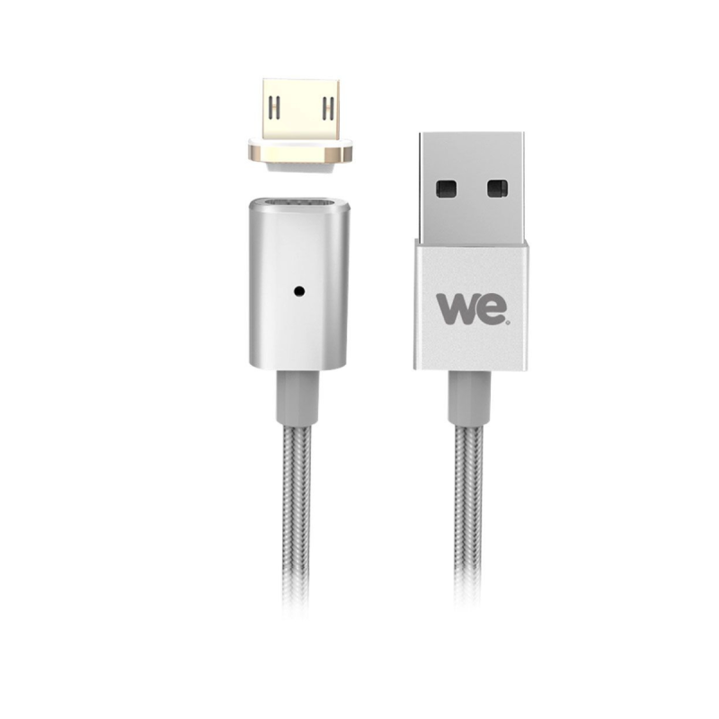 WE Câble USB/micro USB magnétique argent - nylon tressé - 1m