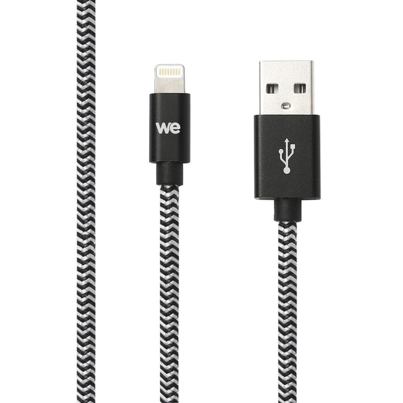 WE Câble USB/Lightning nylon tressé 2m - noir & blanc