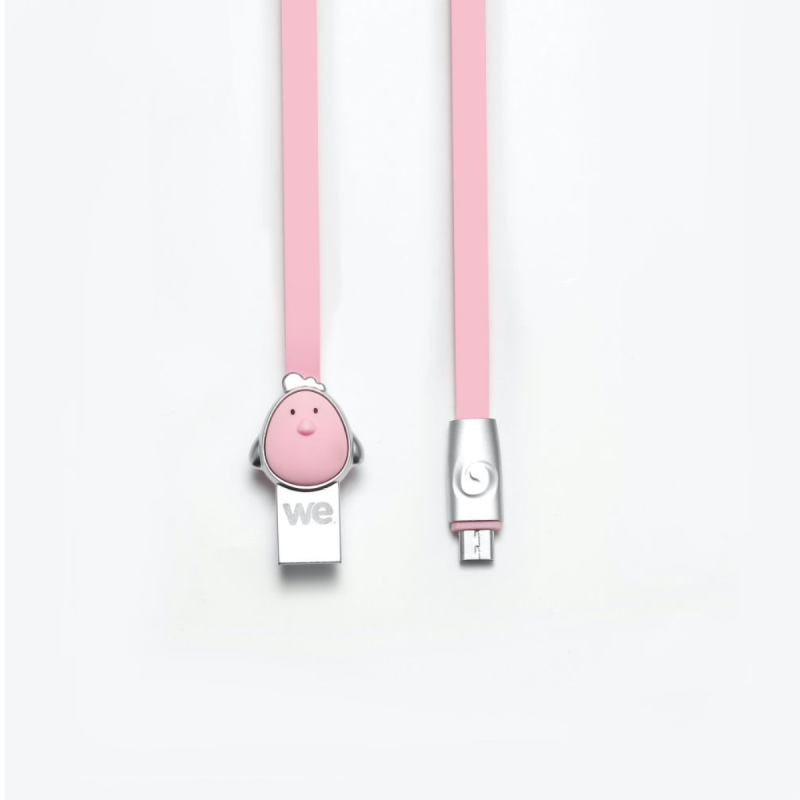 WE Câble Poule USB/micro USB plat 1m rose - Connecteurs en zinc