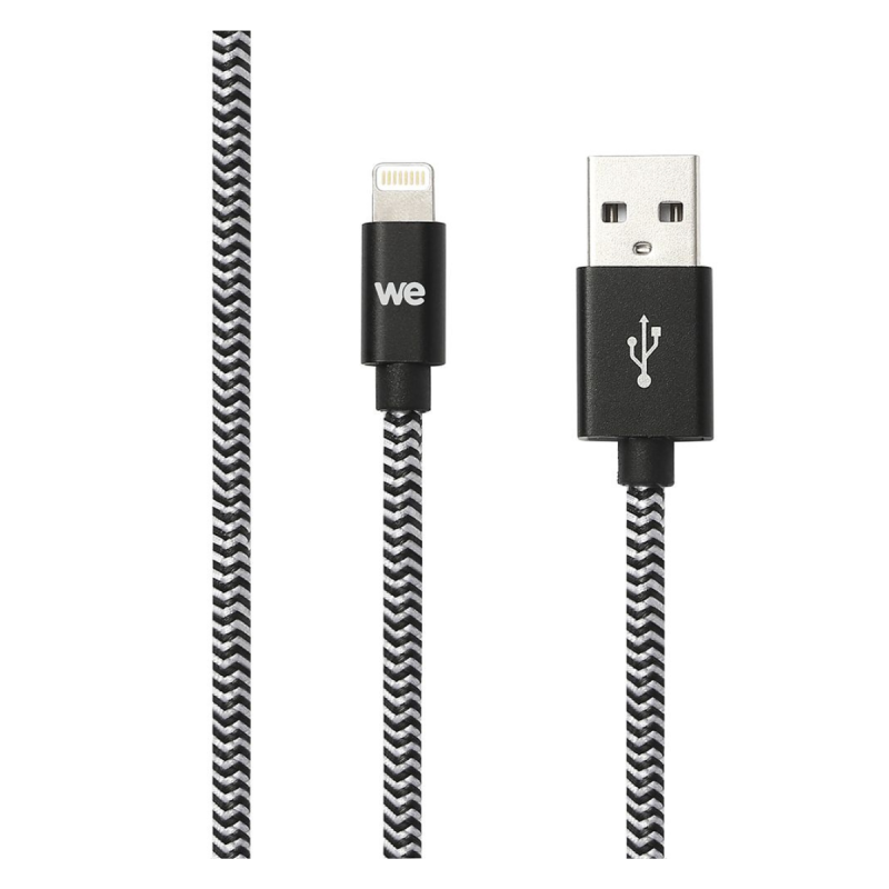 WE Câble USB-C/Lightning nylon tressé 2m - noir/blanc Charge rapide