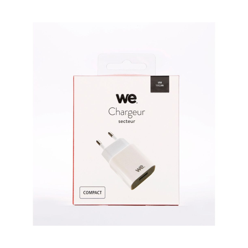 WE Chargeur secteur 1 USB 2.4A   12W, coloris blanc