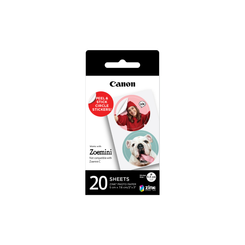 Canon Pack de consommables autocollants ronds prédécoupés 20 feuilles