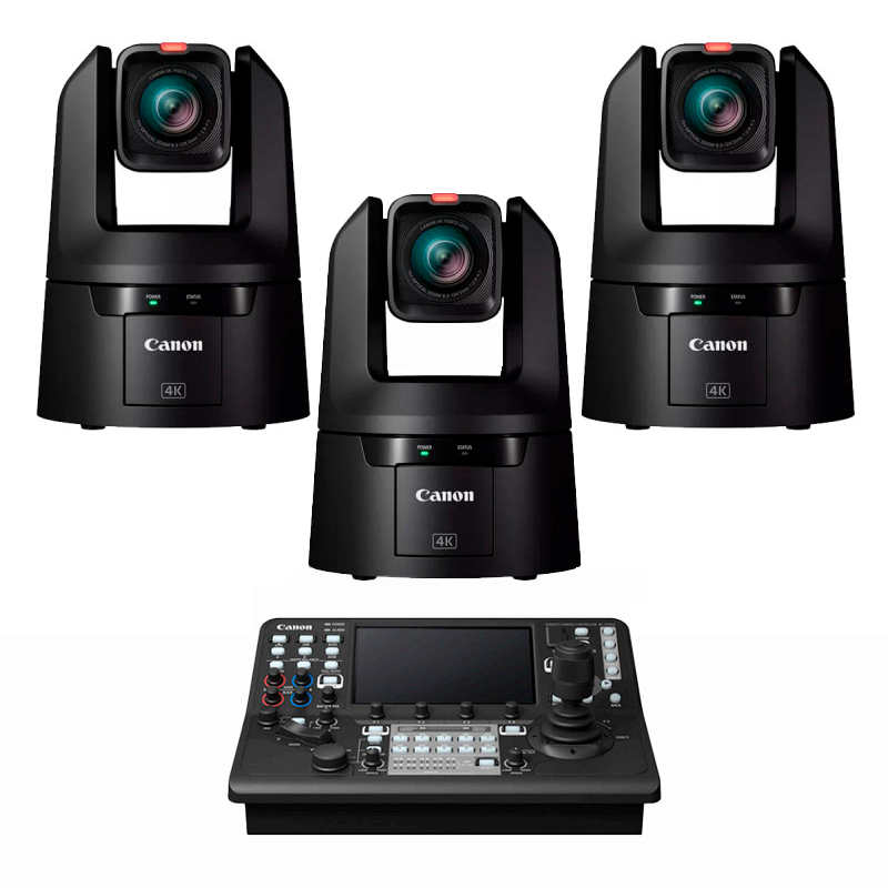 Canon Pack 3 Caméras PTZ 4K CR-N500B (Noir) + Pupitre RC-IP1000