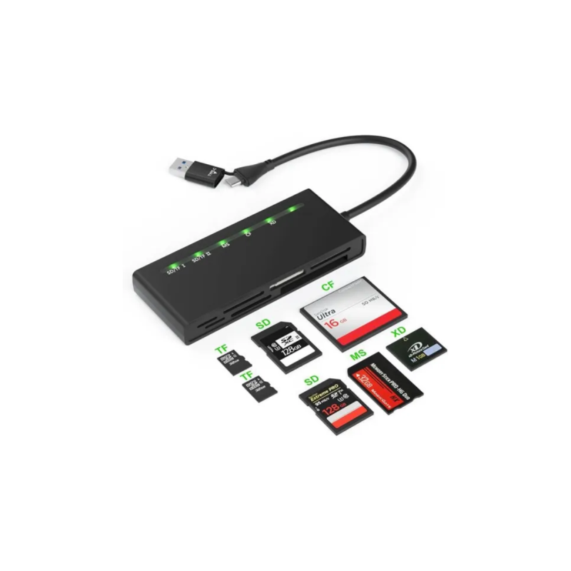 KERPIX Lecteur cartes USB 3.0 7 cartes: 2xSD, 2xMicroSD, CF, MS, XD