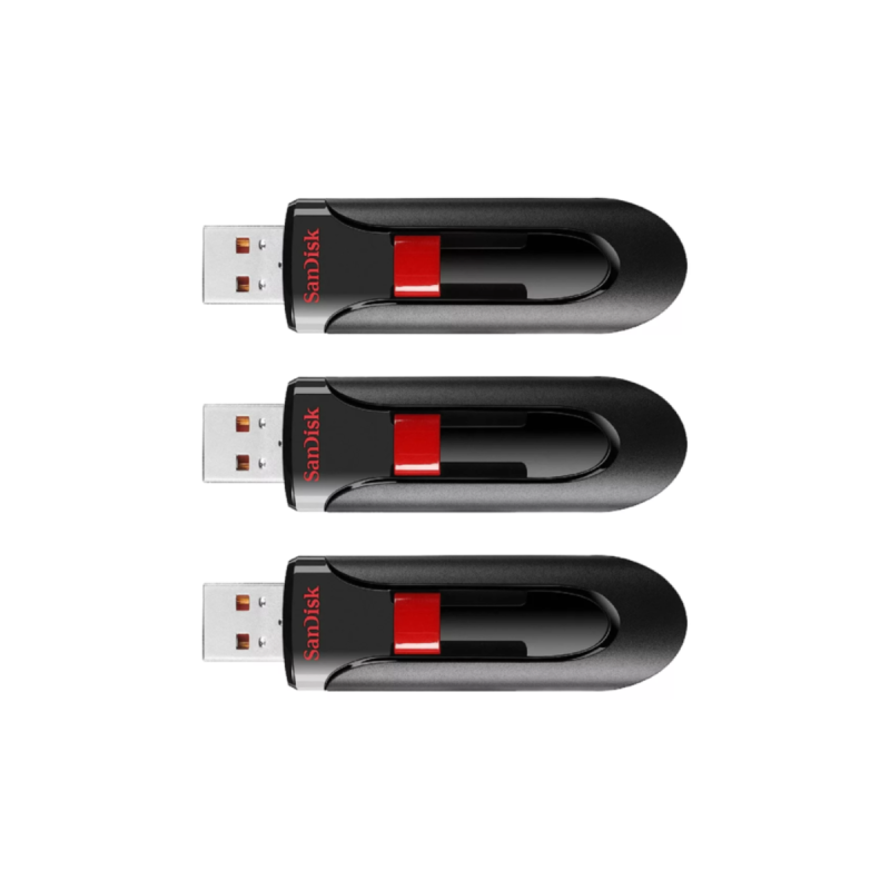 Sandisk Pack de 3 clés Cruzer Glide 32GB, USB 2.0, Noir