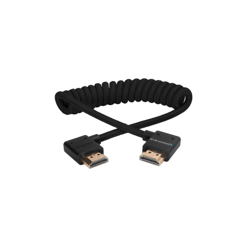 Kondor Right Angle FullHDMI Cable/ Monitors 12"-24" Braided Coiled Bk