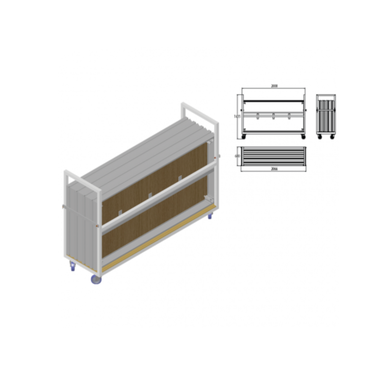 ASD Chariot Alu Pour 4 Praticables + 4 Roulettes Bleues 125mm