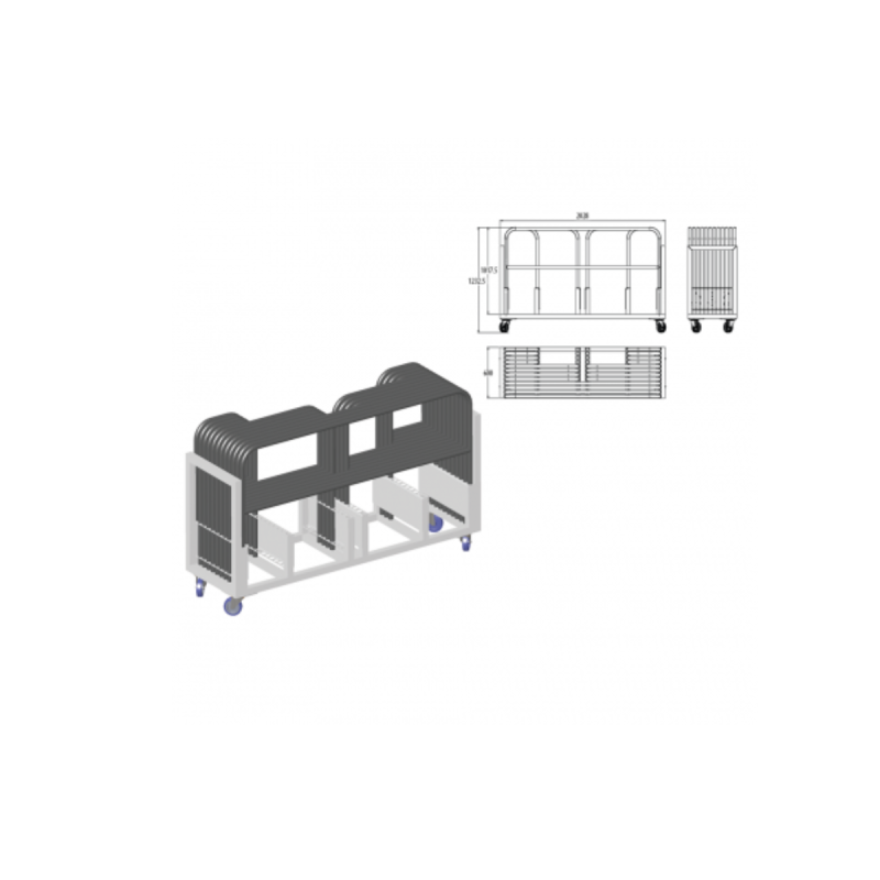 ASD Chariot Alu Pour Garde Corps + 4 Roulettes Bleues 125mm