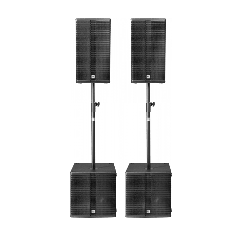 HK AUDIO 2 L3-112FA, 2 LSUB-1500A, housses + mâts