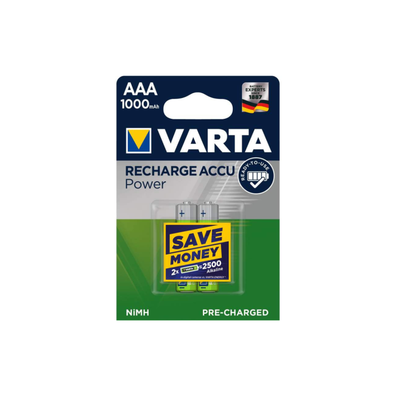 Varta HR03/AAA x2 1000mAh Rechargeable Ready to use