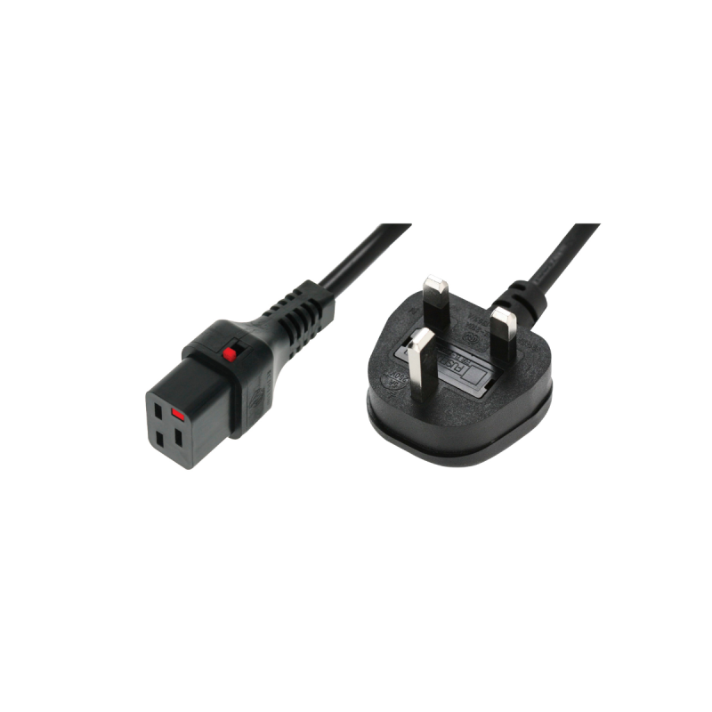 IEC Lock - Cordon secteur 2P T UK / C19 - 2m Noir