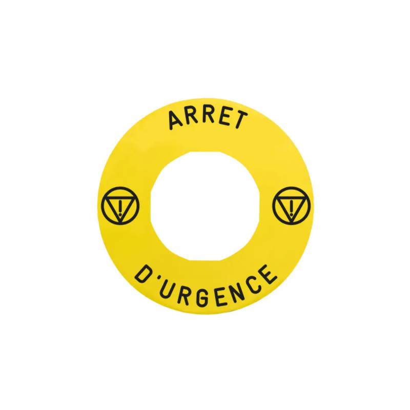 SCHNEIDER Harmony étiquette circulaire Ø60mm jaune logo ARRET URGENCE