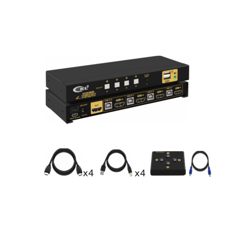 NEKLAN KVM 4 ports HDMI/USB - 4K x 2K @60Hz - Livré avec cordons