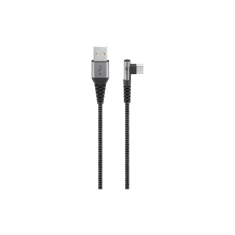 Goobay Câble Textile USB-C vers USB-A Fiches Métalliques coudé 90° 1m