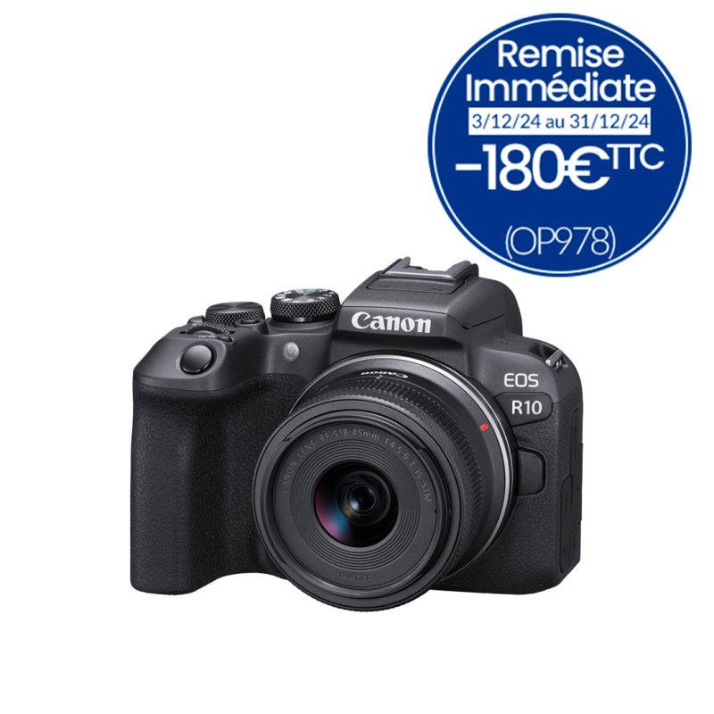 Canon EOS R10 Boîtier hybride noir + Objectif 18-45 4.5-6.3 IS STM